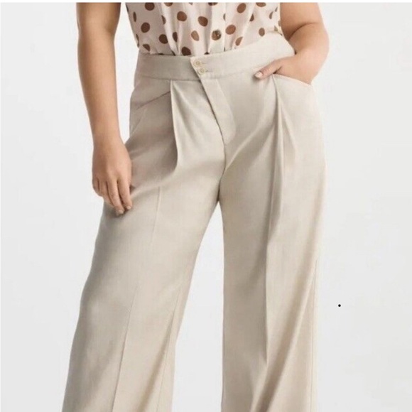 CABI Beige Linen Trouser Pants Traipse Wide Leg Crossover Waist Size 8 - Picture 2 of 10
